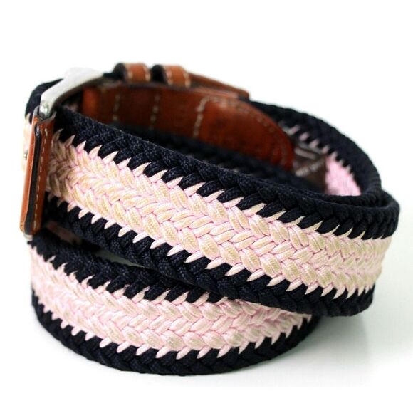 TRAFALGAR BROWN GENUINE LEATHER PINK BLACK ELASTIC GOLF CASUAL DRESS BELT 34(I41 - Picture 3 of 8